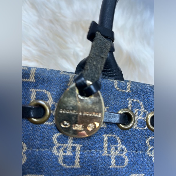 Dooney & Bourke Monogram Denim Crossbody/ Mini Satchel Leather Trim & Tassels - Picture 12 of 17